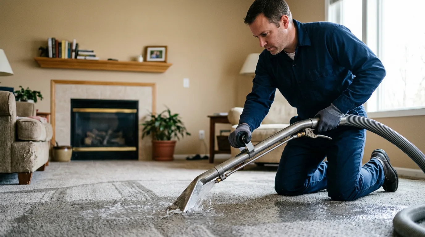 Water damage restoration technician working near Marshall, IN